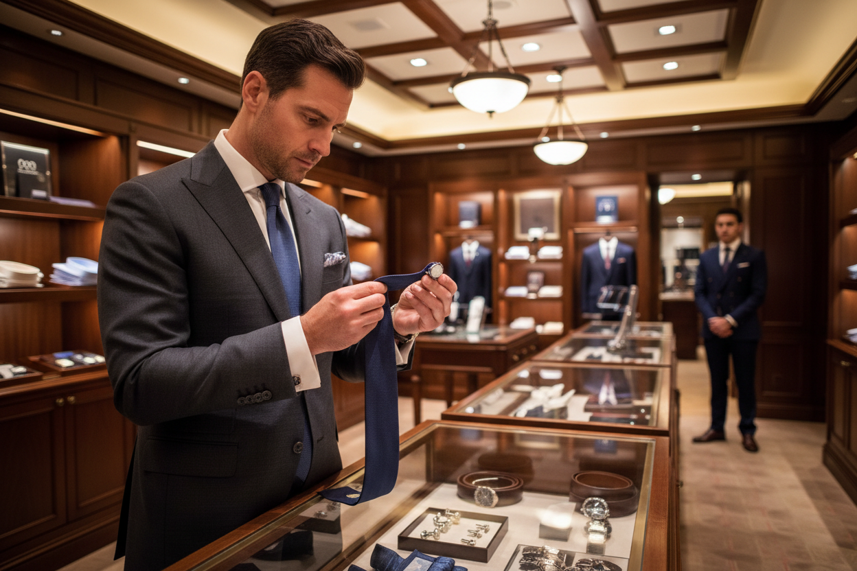 make the man choosing professional accessoires in a store